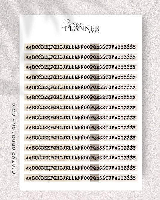 Neutral minimalist sticker sheet in beige, black, and soft tones – ideal for bullet journaling, creative planning, and aesthetic journaling setups.