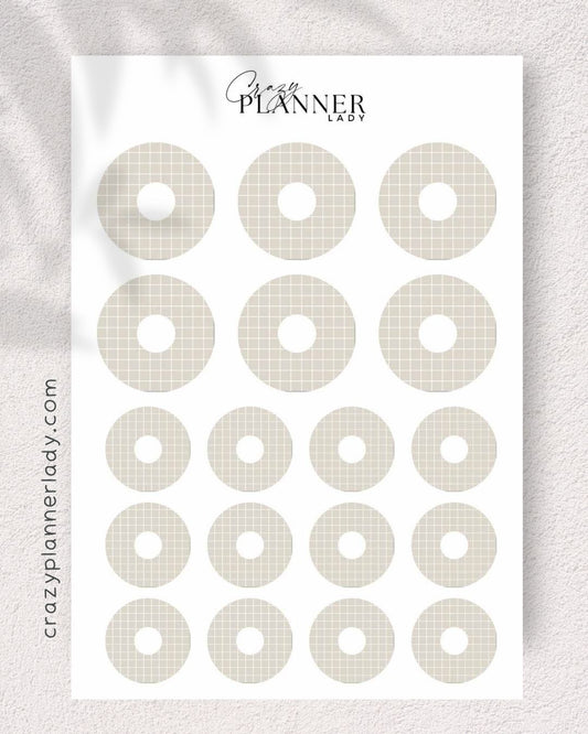Neutral Basics Sticker Sheet – circles grid – for Journaling, Bujo & Planner Setup