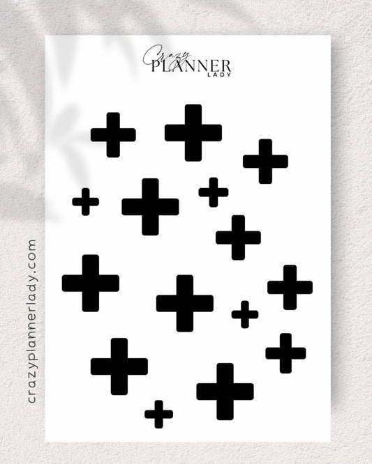 Neutral Basics Sticker Sheet – black cross  – for Journaling, Bujo & Planner Setup