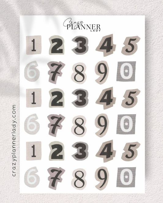 Neutral minimalist sticker sheet in beige, black, and soft tones – ideal for bullet journaling, creative planning, and aesthetic journaling setups.