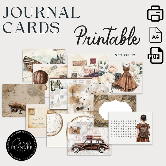 Printable Journal Cards | 12 Cards on 2 A4 Sheets