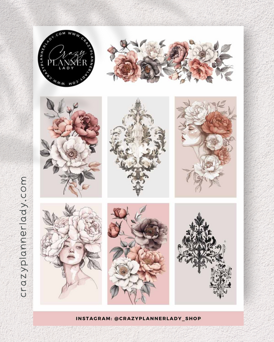 Vintage Floral boxes sticker sheet